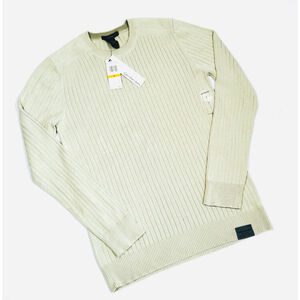 NWT Calvin Klein Mens Sweater Jeans Ribbed Crew Neck Sweater S Beige NWT